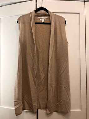 Max Studio Sleeveless Open-Front Knit Vest in Tan - 100% 2-ply Cashmere